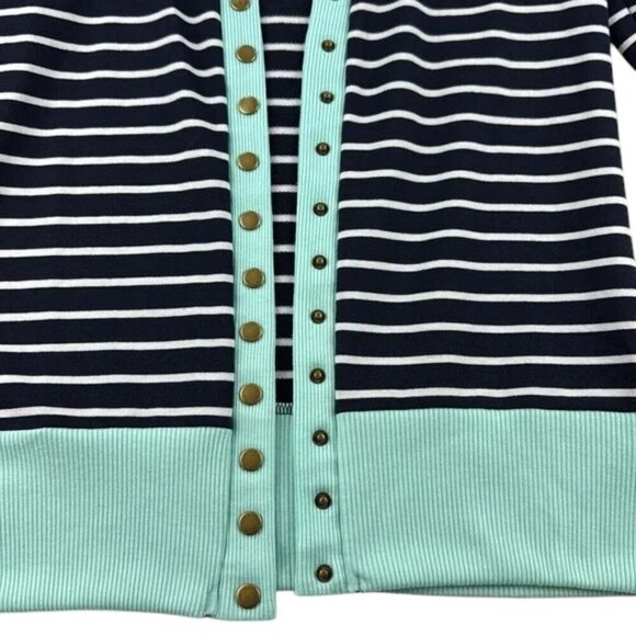 Coco & Main Cardigan Sweater Size L Blue White Aqua Striped Lightweight - Picture 5 of 7